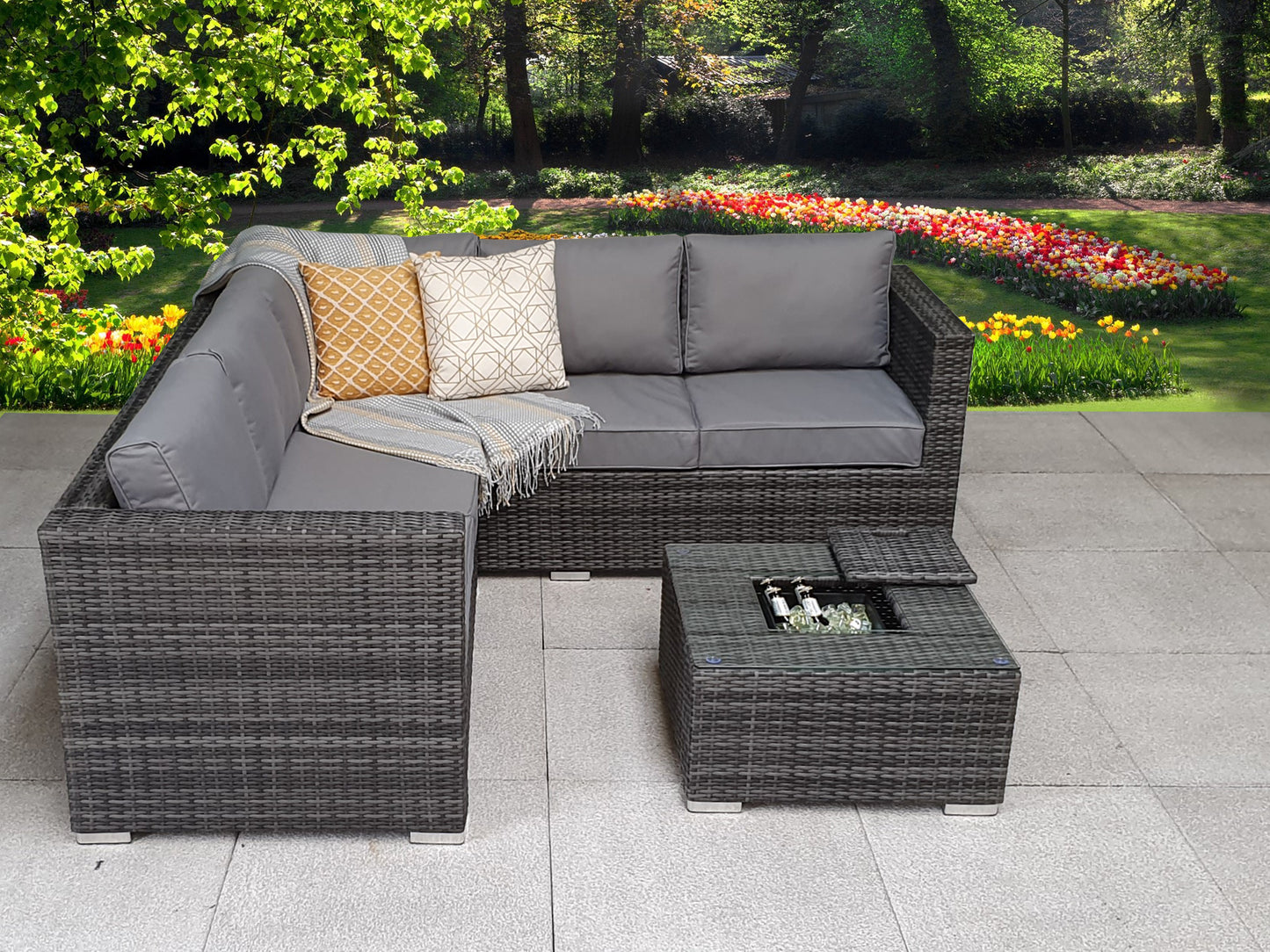 Georgia Corner Rattan Sofa with Ice Bucket Grey