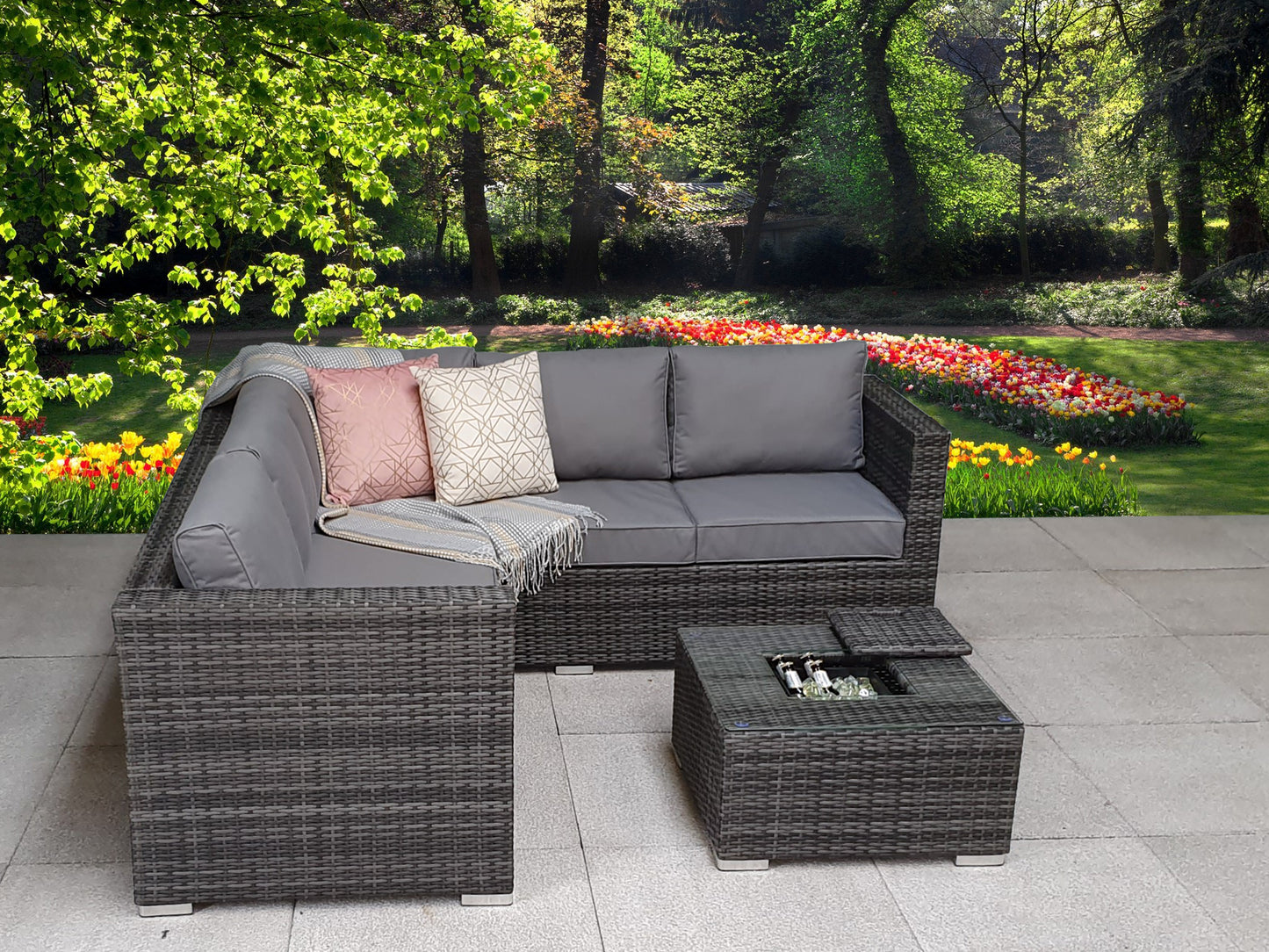 Georgia Corner Rattan Sofa with Ice Bucket Grey