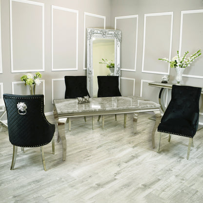 Louis Dining Table in Chrome 1.5M/1.8M (All Colours) + 4/6 Black Bentley Chairs