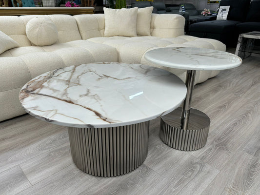 Savannah Marble Effect Silver Coffee Table Set of 2