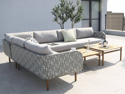 Lucia - Aluminium & Rattan Corner Sofa, with teak top tables