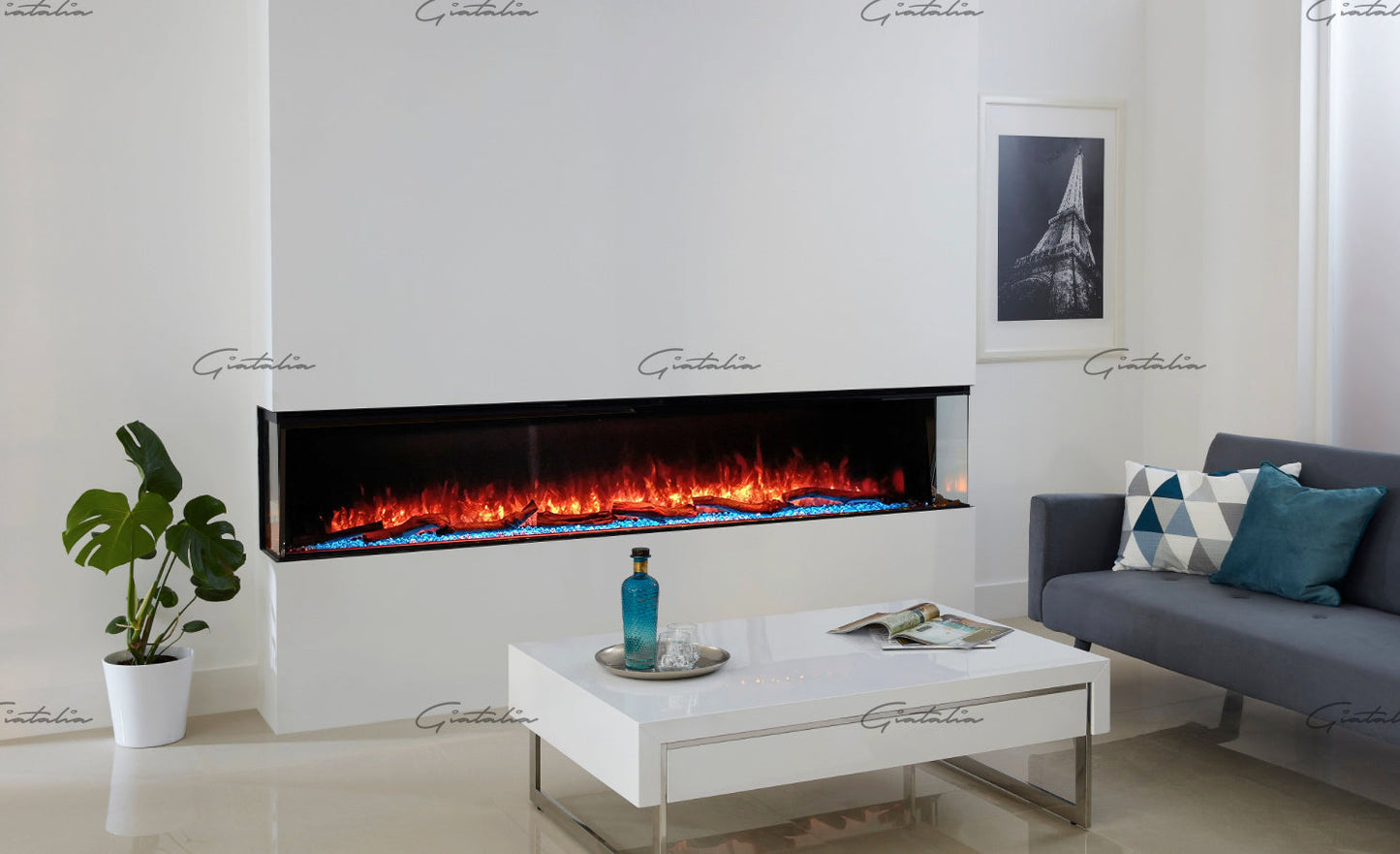 Luvelle - Media Wall - Panoramic 3 Sided Insert - Electric Fire - Black - 50 Inch WIFI Enabled