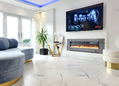 Aurora Grey 50 Inch Insert Electric Fire Colour LED Glass Wall Mounted Inset