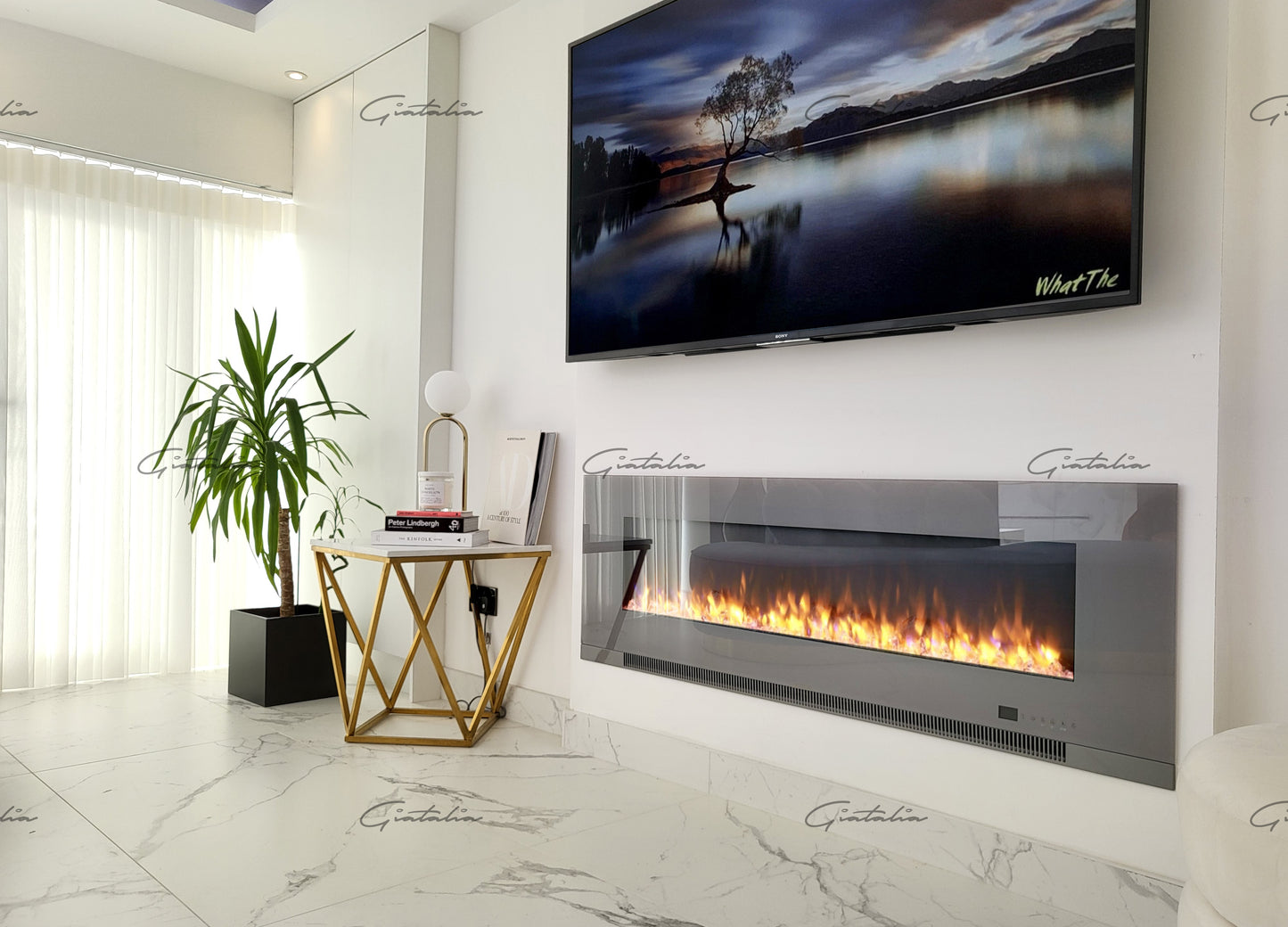 Aurora Grey 50 Inch Insert Electric Fire Colour LED Glass Wall Mounted Inset