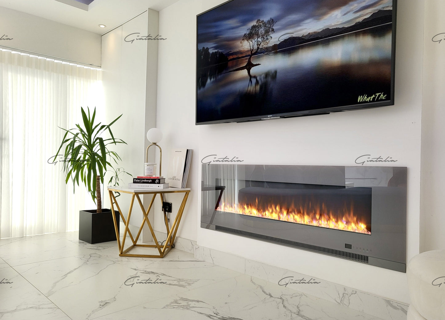 Aurora Grey 72 Inch Insert Electric Fire Colour LED Glass Wall Mounted Inset