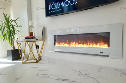 Aurora White 50 Inch Insert Electric Fire Colour LED Glass Wall Mounted Inset