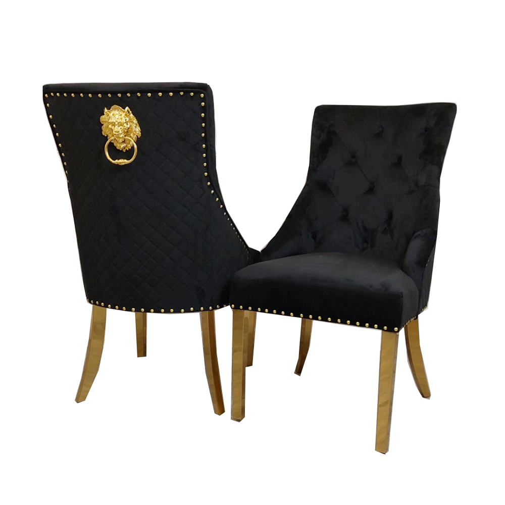 Bentley Gold Dining Chair with Lion Knocker & Quilted Back (All Colours)