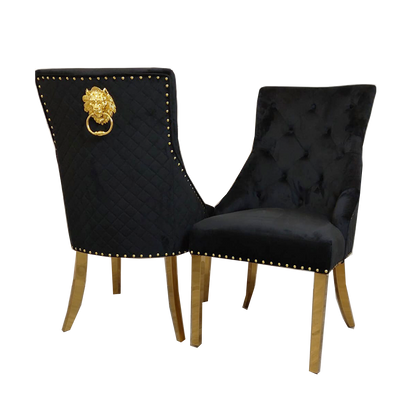 Bentley Gold Dining Chair with Lion Knocker & Quilted Back (All Colours)