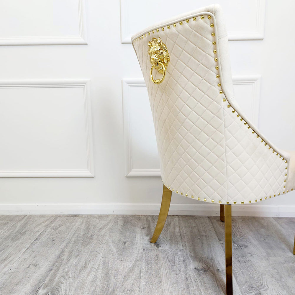 Bentley Gold Dining Chair with Lion Knocker & Quilted Back (All Colours)