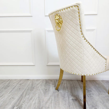 Bentley Gold Dining Chair with Lion Knocker & Quilted Back (All Colours)