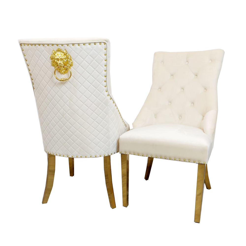 Bentley Gold Dining Chair with Lion Knocker & Quilted Back (All Colours)