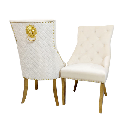 Bentley Gold Dining Chair with Lion Knocker & Quilted Back (All Colours)