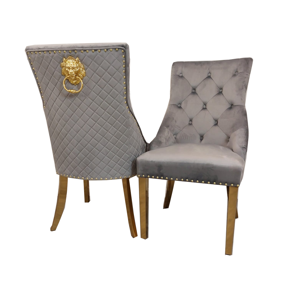 Bentley Gold Dining Chair with Lion Knocker & Quilted Back (All Colours)