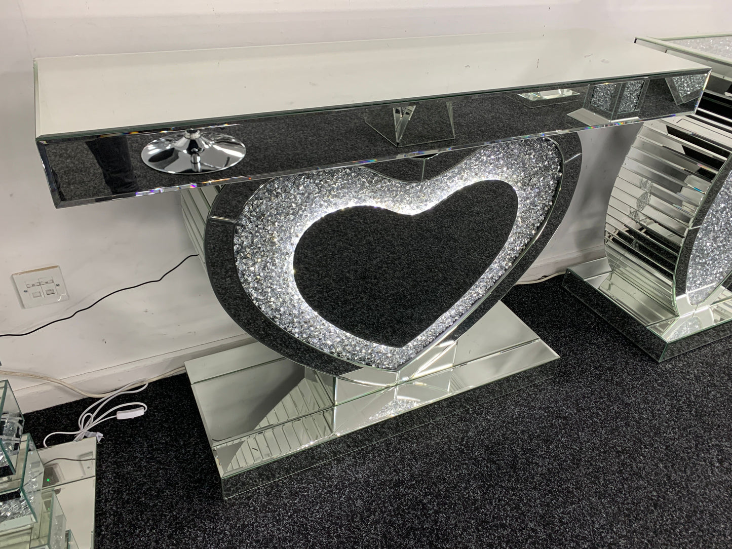 Roma LED Crushed Diamond Heart Console Table