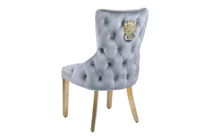 Victoria Grey Gold Lion Knocker Dining Chair