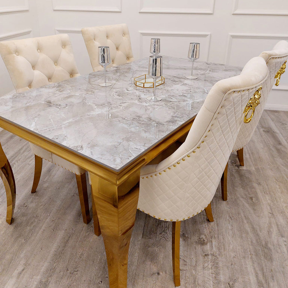 Louis Dining Table Gold with Glass/Sintered Stone Or Marble Top (All Colours) 1.8M