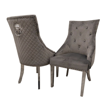 Bentley Dining Chair with Lion Knocker & Quilted Back (All Colours)