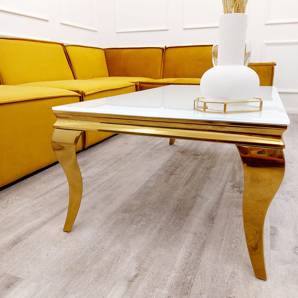 Louis Coffee Table Gold with Marble/Stone & Glass Top 130cm